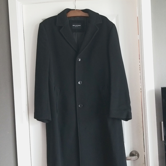 Black Long Wool Peacoat Coat - Picture 1 of 1